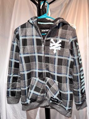 NWT Boys Zoo York Hoodie Plaid Zip Up Large